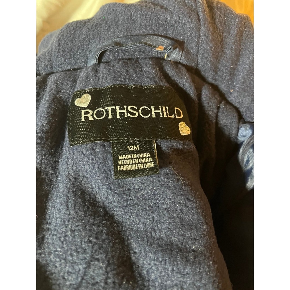Rothschild Baby Girls Infant Jacket Navy Blue Gold Hearts 12 Months Mittens Hood - Picture 4 of 7